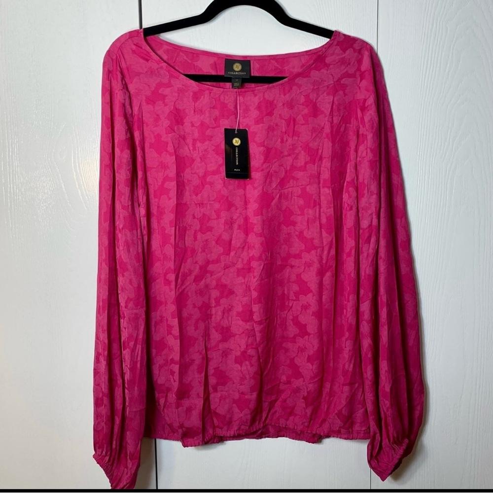 JM Collection Pink Bishop Sleeve Blouse